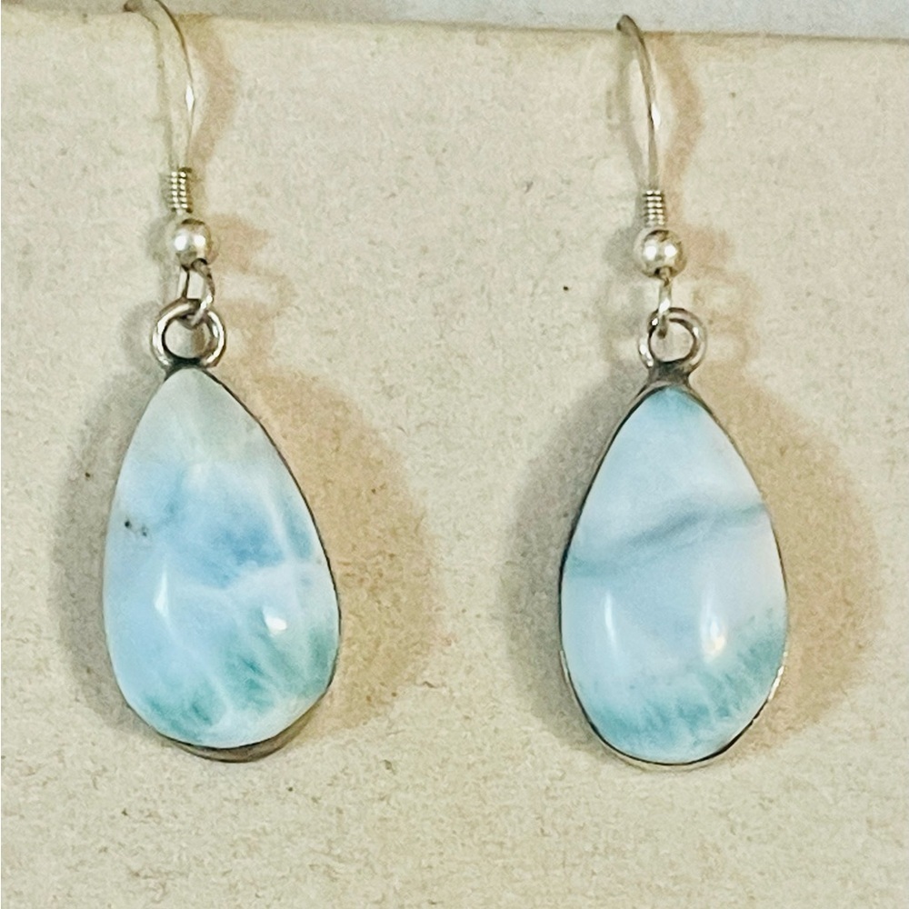 VTG Southwest 925 Sterling Silver Real Larimar Gemstone Cabochon Earrings